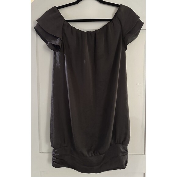 Club Monaco Olive Green Dress Off Shoulder Flutter Sleeve Mini Size 4 80’s Style - Picture 1 of 7